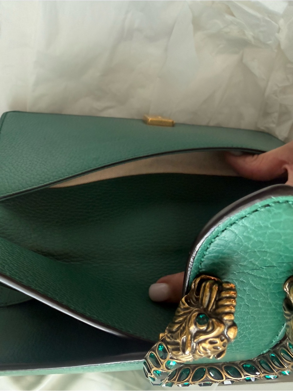 Authentic Gucci Dionysus Emerald Green Leather Shoulder Bag Serpent Detail - Picture 13 of 16